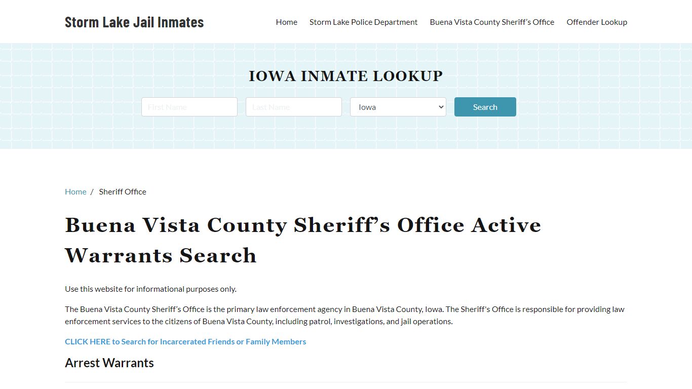 Buena Vista County Sheriff Office, IA Warrant Lookup - Storm Lake Jail