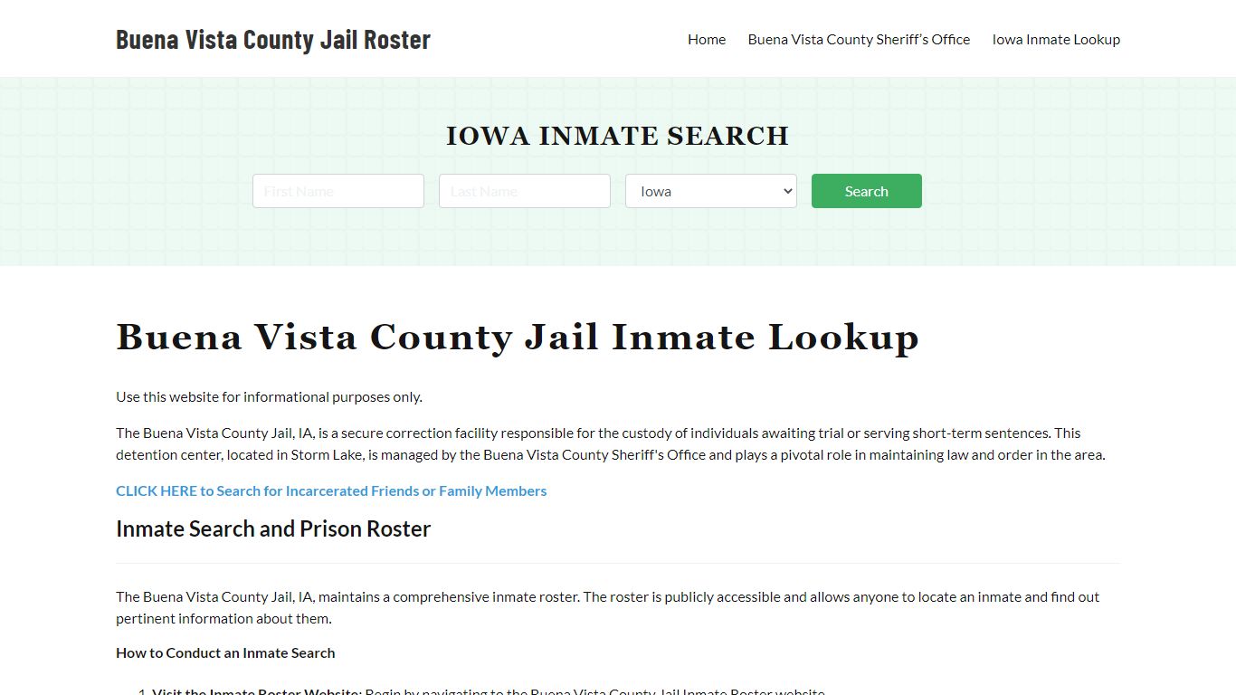 Buena Vista County Jail Roster Lookup, IA, Inmate Search